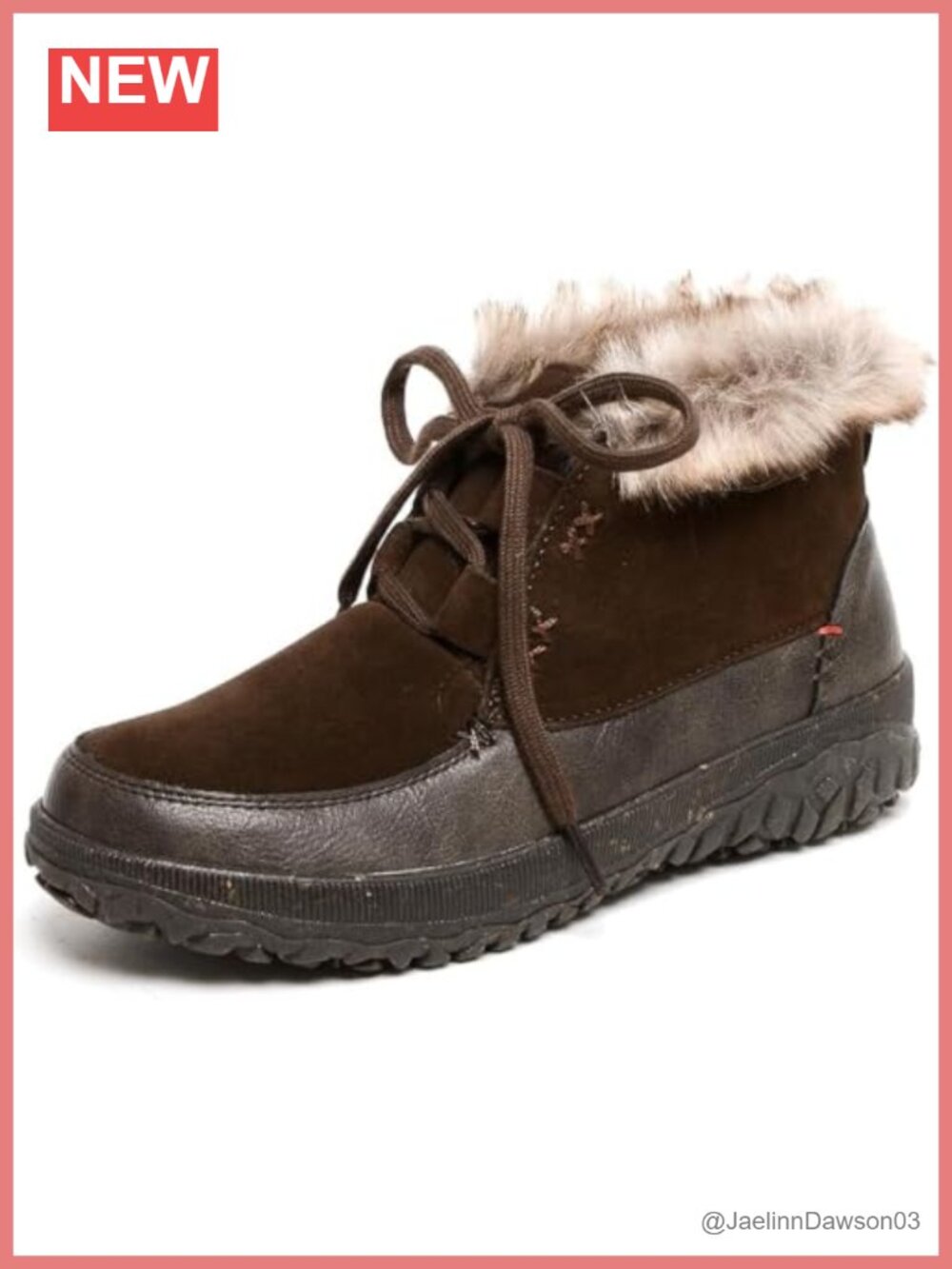 Lace-Up Suede Ankle Boots with Faux Fur Trim and Water Resistant